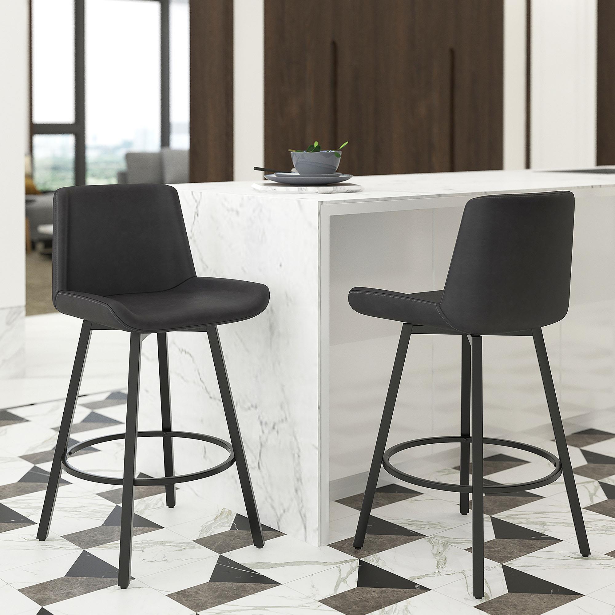  !nspire Fern 203-666PUCH 26" Counter Stool with Swivel - Vintage Charcoal Faux Leather and Black IMAGE 2