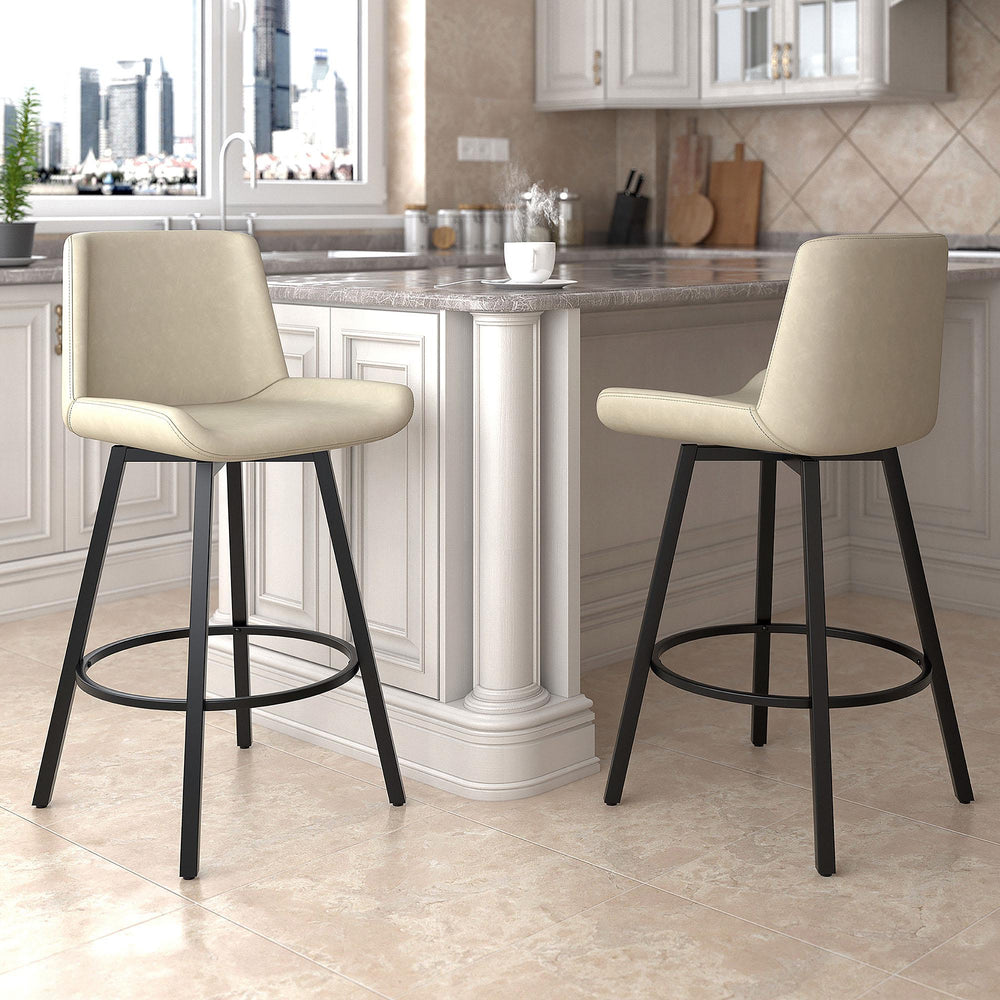  !nspire Fern 203-666PUIV 26" Counter Stool with Swivel - Vintage Ivory Faux Leather and Black IMAGE 2