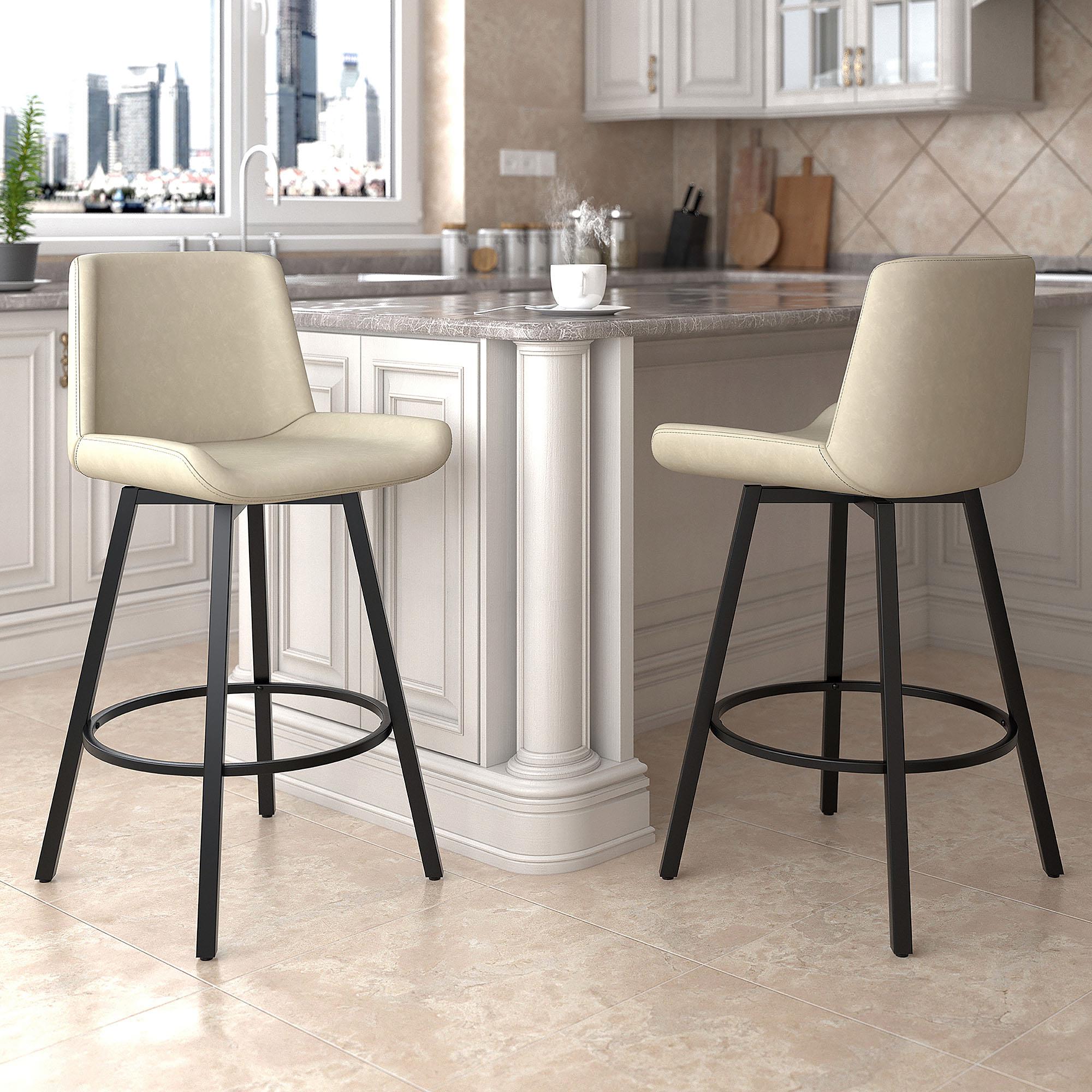  !nspire Fern 203-666PUIV 26" Counter Stool with Swivel - Vintage Ivory Faux Leather and Black IMAGE 2