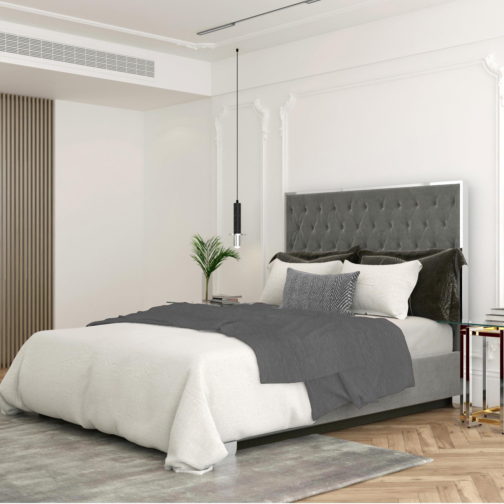  !nspire Lucille 101-596Q-GY_CH 60" Queen Bed - Grey and Silver IMAGE 2