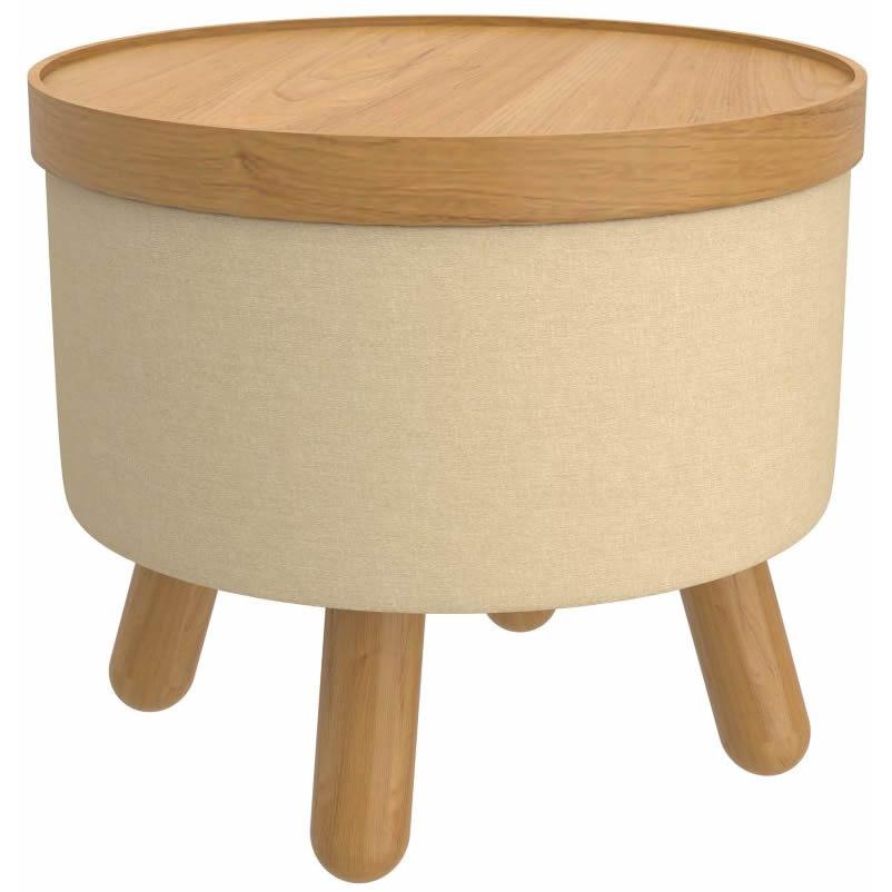  Worldwide Home Furnishings Betsy 402-376BG_NT Round Storage Ottoman with Tray - Beige and Natural IMAGE 1