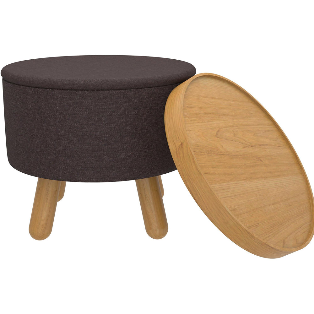  Worldwide Home Furnishings Betsy 402-376CH_NT Round Storage Ottoman with Tray - Charcoal and Natural IMAGE 3