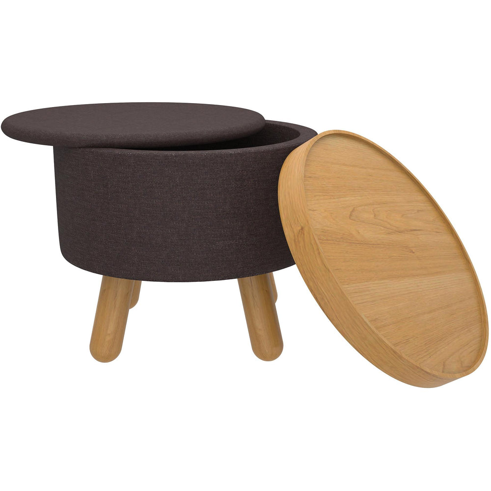  Worldwide Home Furnishings Betsy 402-376CH_NT Round Storage Ottoman with Tray - Charcoal and Natural IMAGE 4