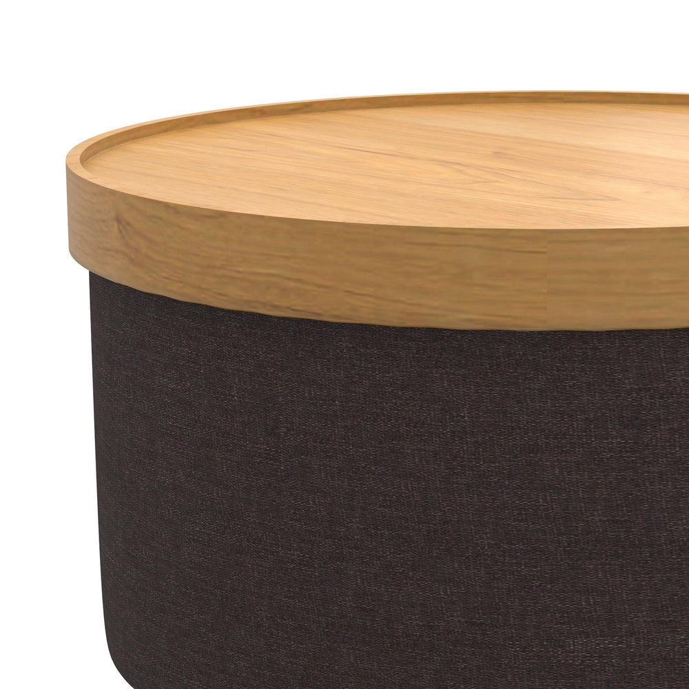  Worldwide Home Furnishings Betsy 402-376CH_NT Round Storage Ottoman with Tray - Charcoal and Natural IMAGE 6