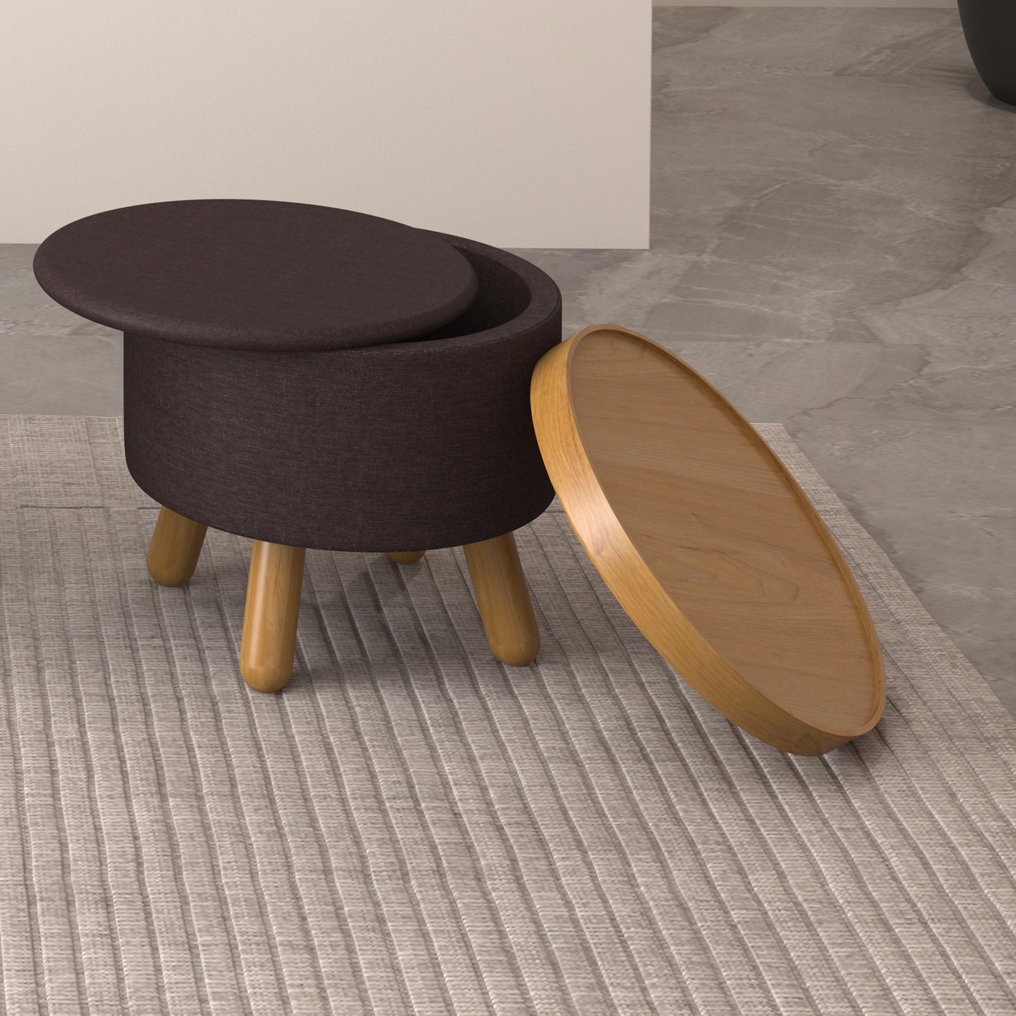  Worldwide Home Furnishings Betsy 402-376CH_NT Round Storage Ottoman with Tray - Charcoal and Natural IMAGE 7