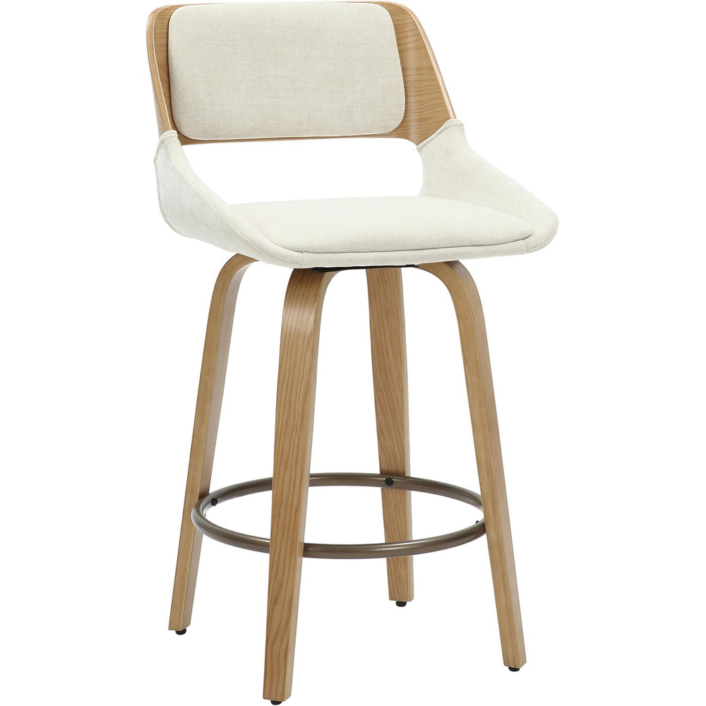  !nspire Hudson 203-582BG 26" Counter Stool with Swivel - Beige Fabric and Natural IMAGE 1