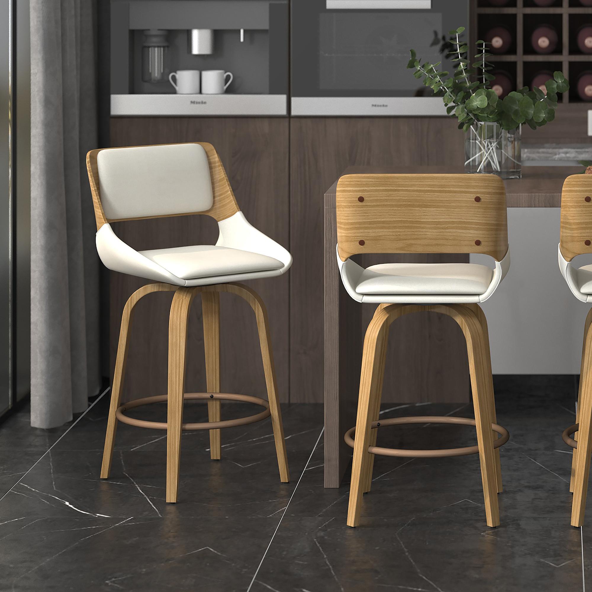  !nspire Hudson 203-582BG 26" Counter Stool with Swivel - Beige Fabric and Natural IMAGE 7