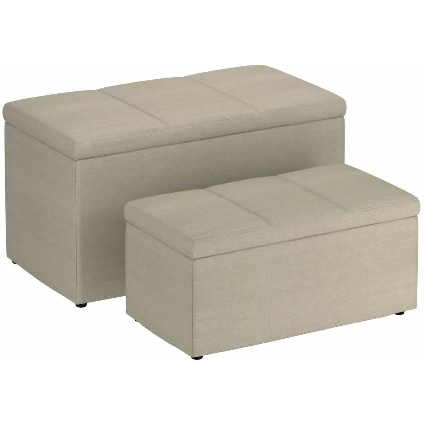  Worldwide Home Furnishings Levi 402-611BG 2 pc Rectangular Storage Ottoman Bench Set - Beige Fabric IMAGE 1