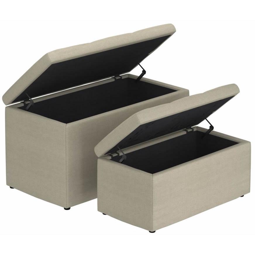  Worldwide Home Furnishings Levi 402-611BG 2 pc Rectangular Storage Ottoman Bench Set - Beige Fabric IMAGE 2