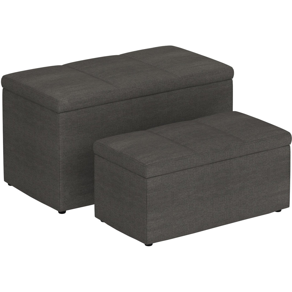 Worldwide Home Furnishings Levi 402-611CH 2 pc Rectangular Storage Ottoman Bench Set - Charcoal Fabric IMAGE 1