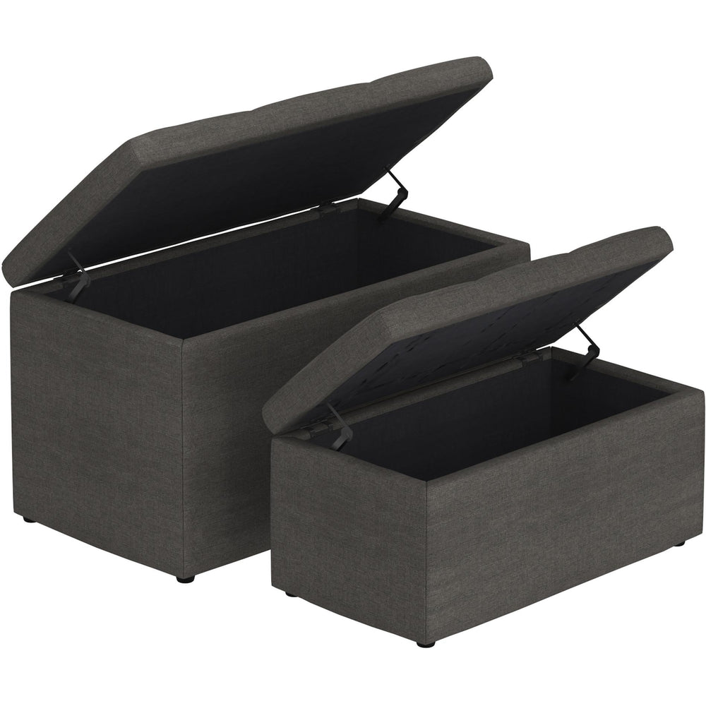  Worldwide Home Furnishings Levi 402-611CH 2 pc Rectangular Storage Ottoman Bench Set - Charcoal Fabric IMAGE 2