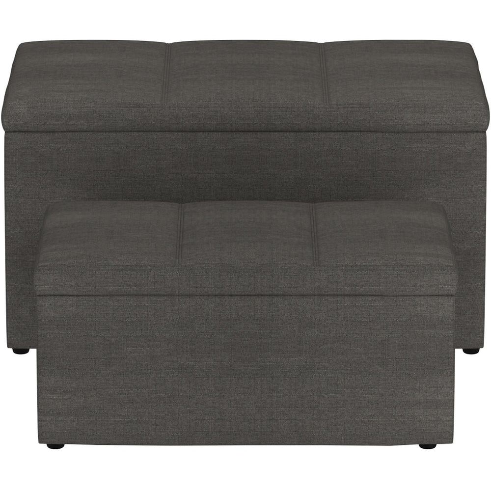  Worldwide Home Furnishings Levi 402-611CH 2 pc Rectangular Storage Ottoman Bench Set - Charcoal Fabric IMAGE 4