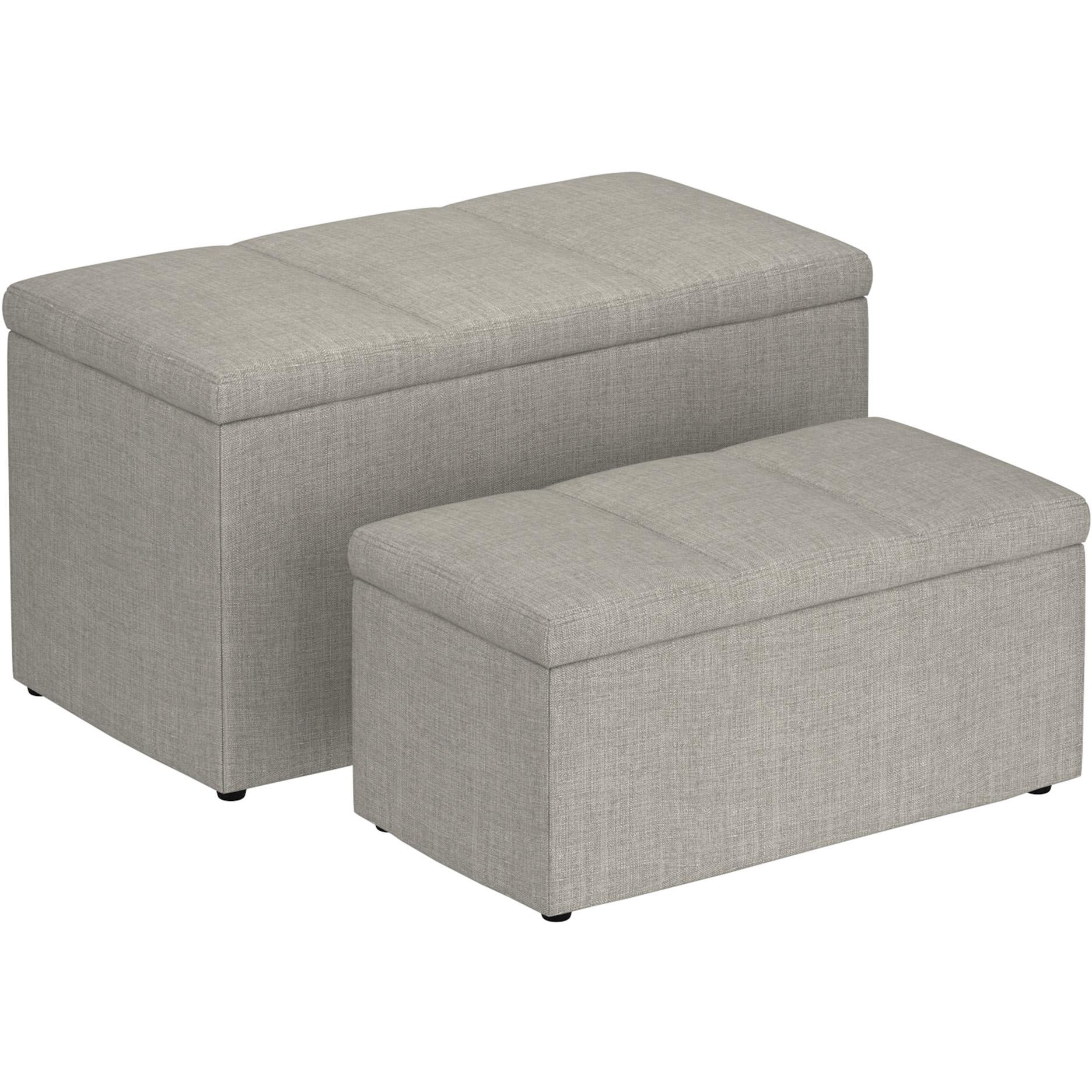  Worldwide Home Furnishings Levi 402-611LG 2 pc Rectangular Storage Ottoman Bench Set - Light Grey Fabric IMAGE 1