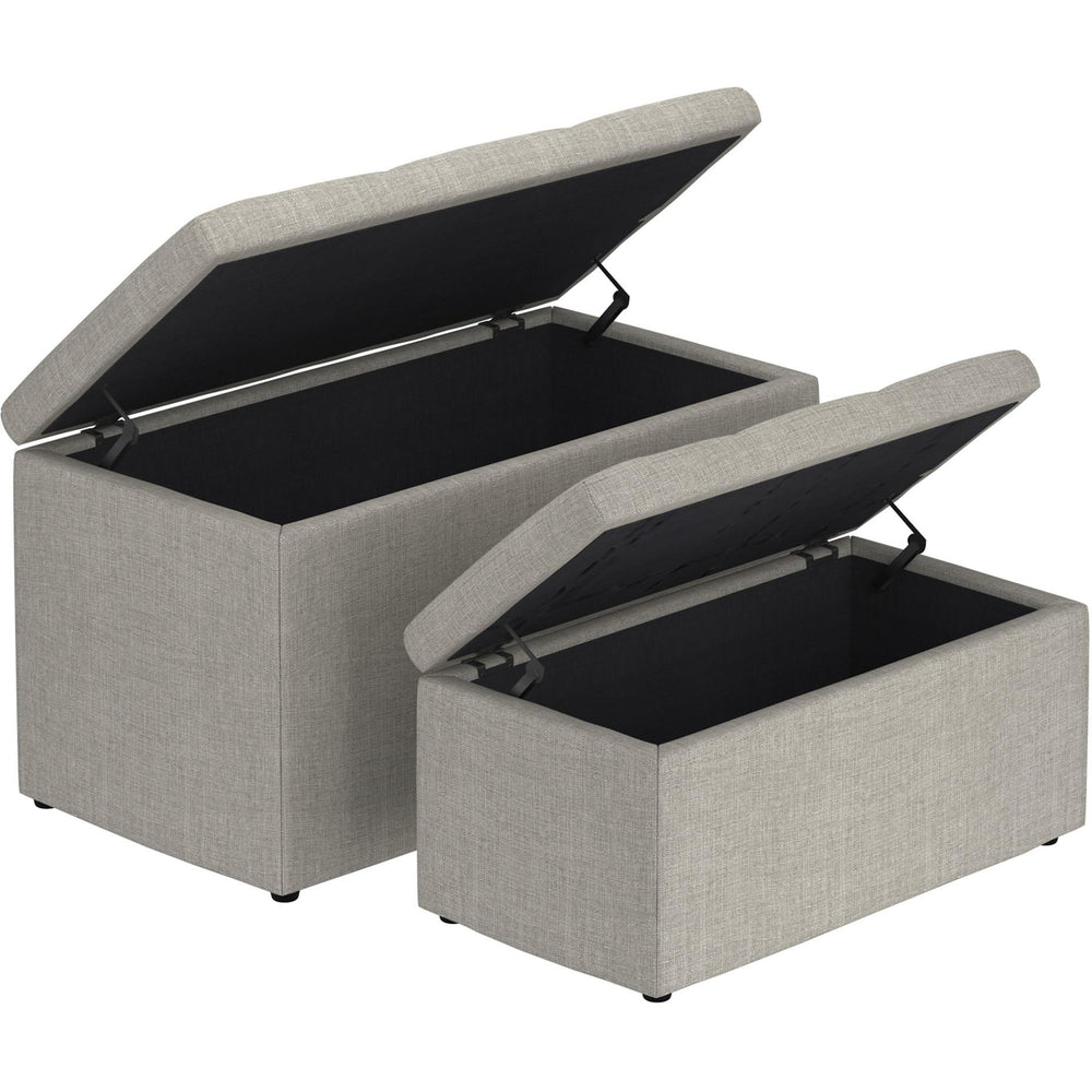  Worldwide Home Furnishings Levi 402-611LG 2 pc Rectangular Storage Ottoman Bench Set - Light Grey Fabric IMAGE 2