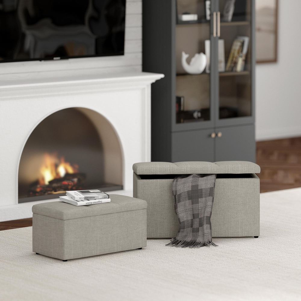  Worldwide Home Furnishings Levi 402-611LG 2 pc Rectangular Storage Ottoman Bench Set - Light Grey Fabric IMAGE 7