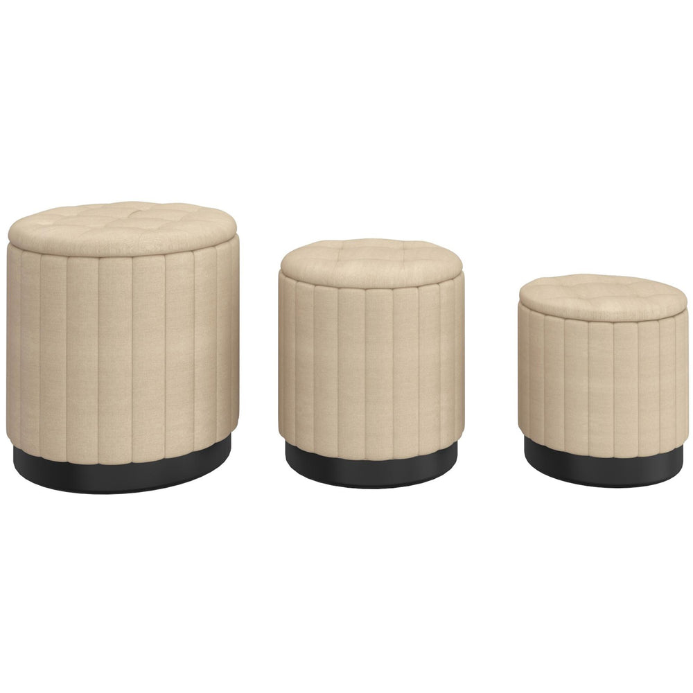  !nspire Lexi 402-173BG_BK 3 pc Round Storage Ottoman Set - Beige and Black IMAGE 1
