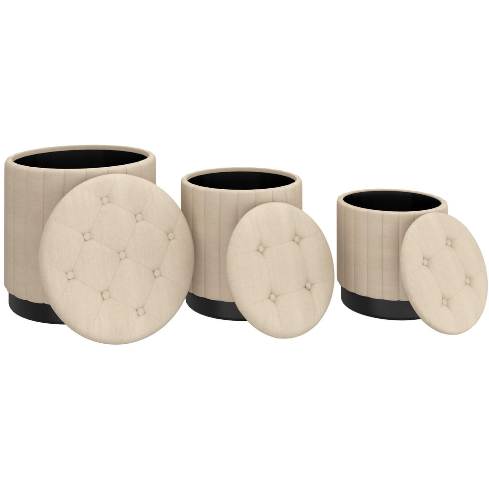  !nspire Lexi 402-173BG_BK 3 pc Round Storage Ottoman Set - Beige and Black IMAGE 2