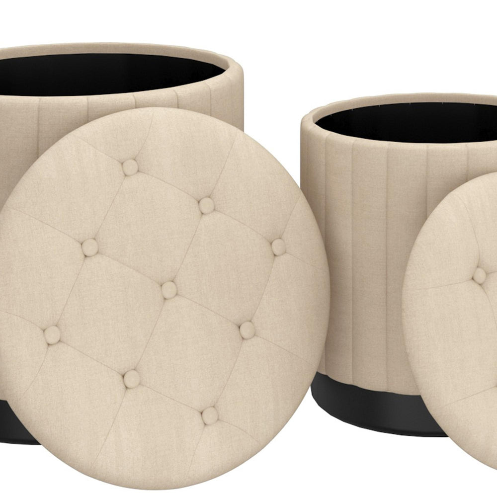  !nspire Lexi 402-173BG_BK 3 pc Round Storage Ottoman Set - Beige and Black IMAGE 4