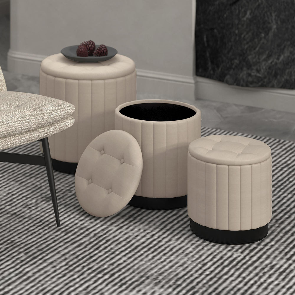  !nspire Lexi 402-173BG_BK 3 pc Round Storage Ottoman Set - Beige and Black IMAGE 6