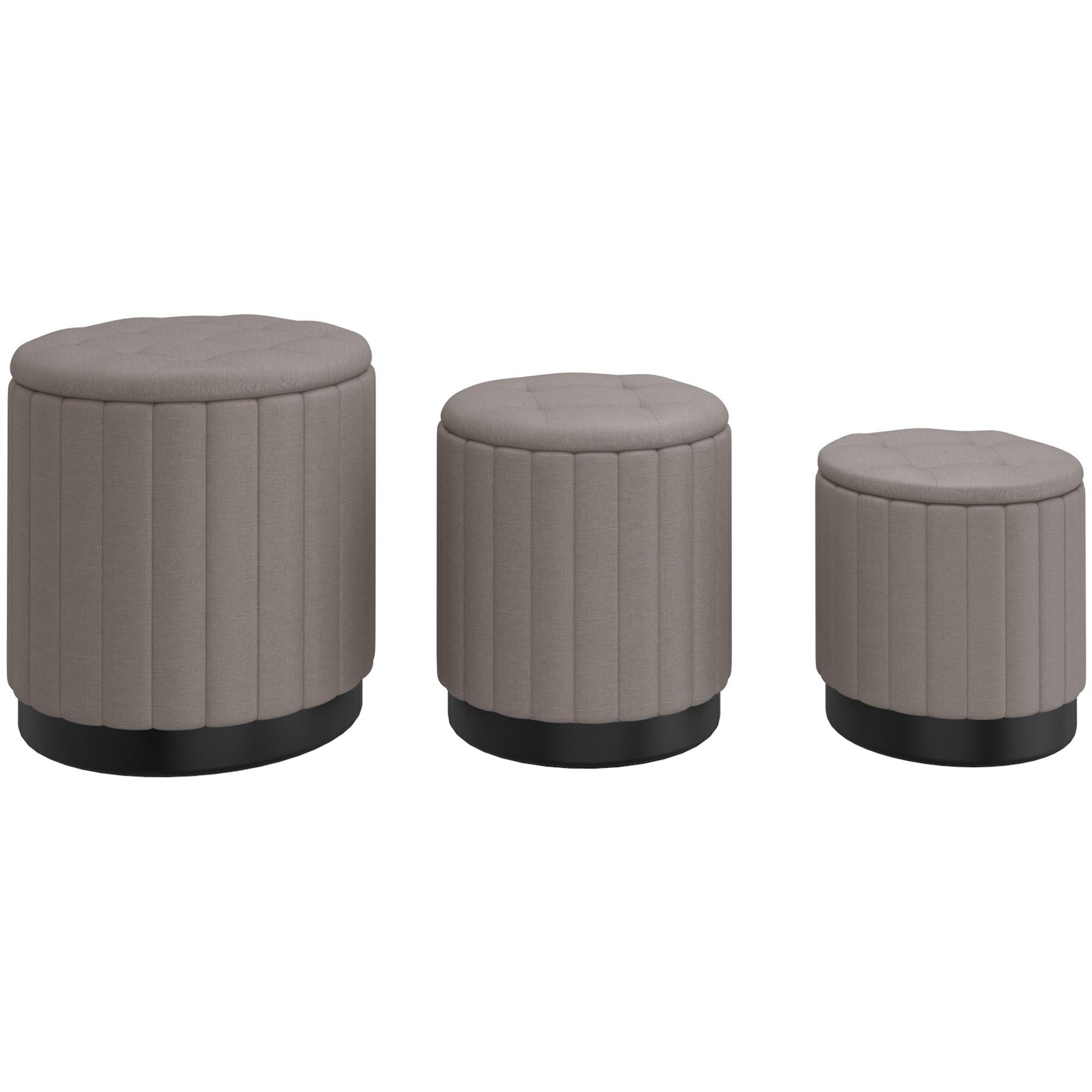 !nspire Lexi 402-173GY_BK 3 pc Round Storage Ottoman Set - Warm Grey and Black IMAGE 1