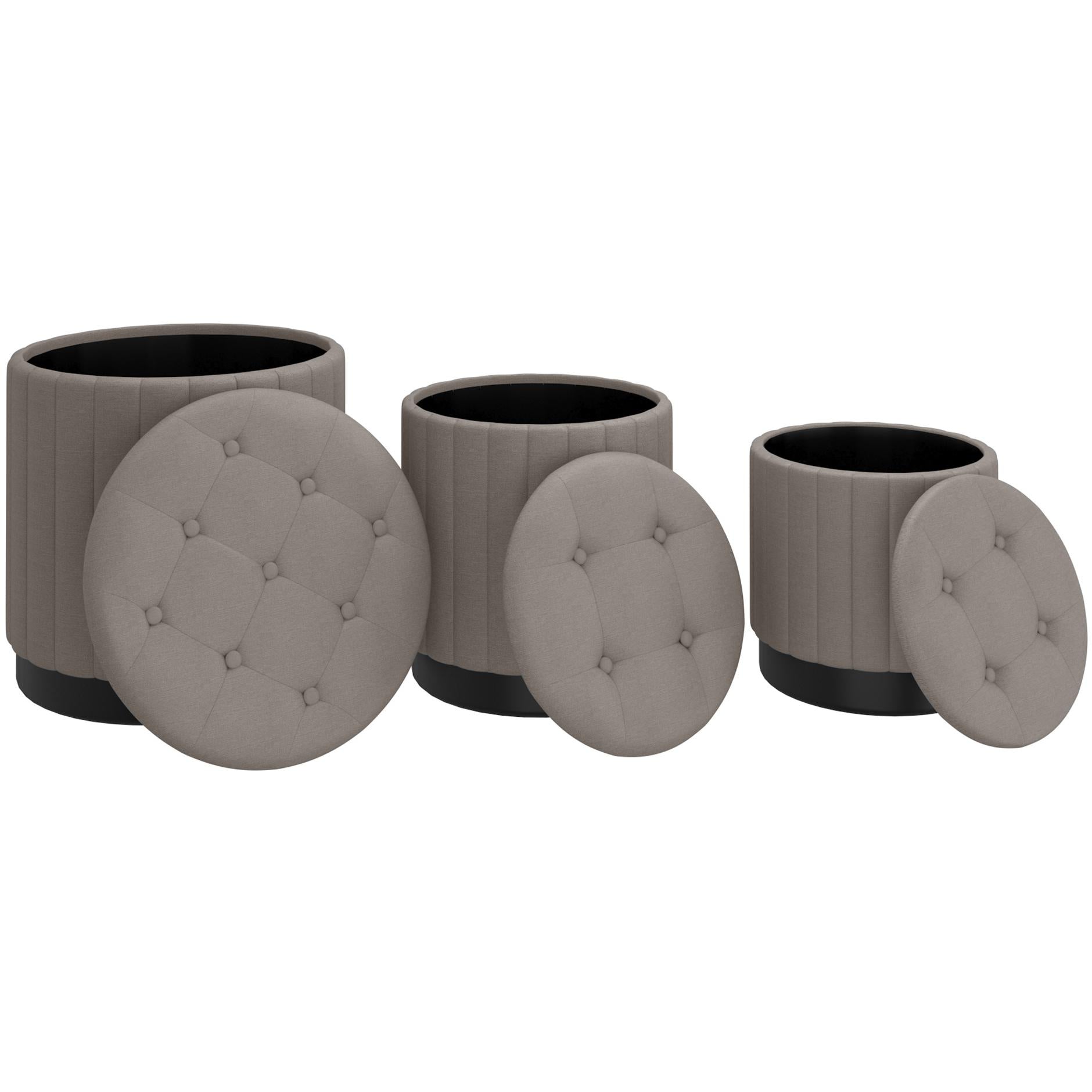  !nspire Lexi 402-173GY_BK 3 pc Round Storage Ottoman Set - Warm Grey and Black IMAGE 2