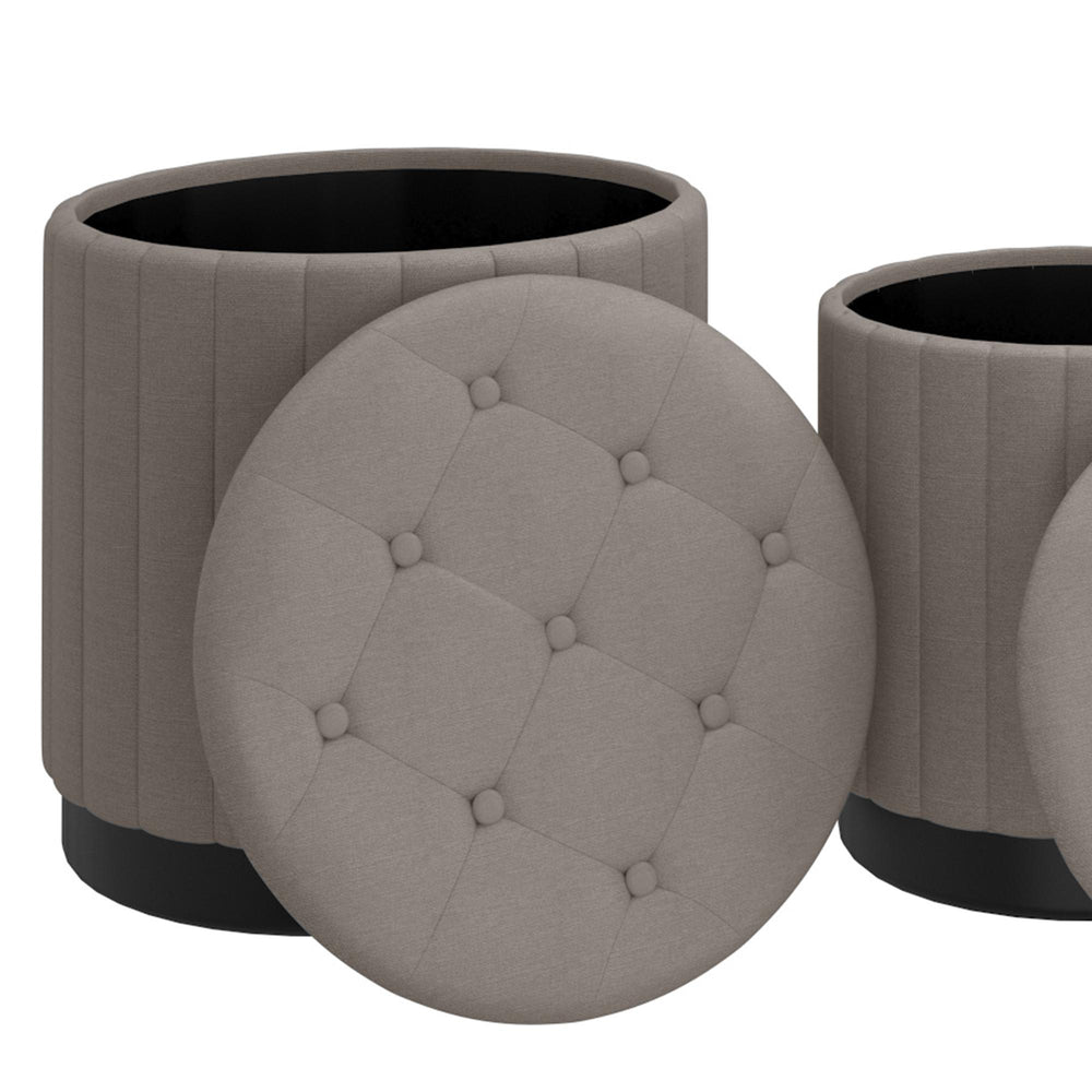  !nspire Lexi 402-173GY_BK 3 pc Round Storage Ottoman Set - Warm Grey and Black IMAGE 4