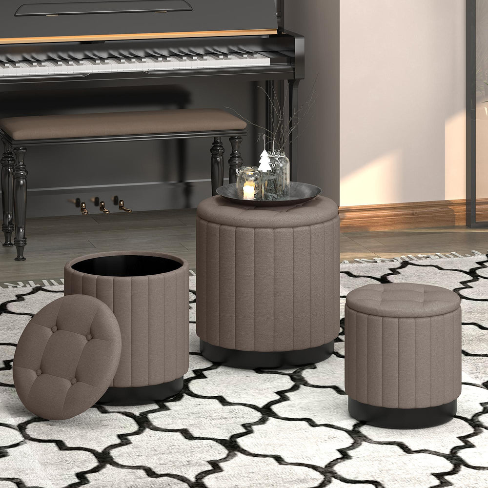  !nspire Lexi 402-173GY_BK 3 pc Round Storage Ottoman Set - Warm Grey and Black IMAGE 6