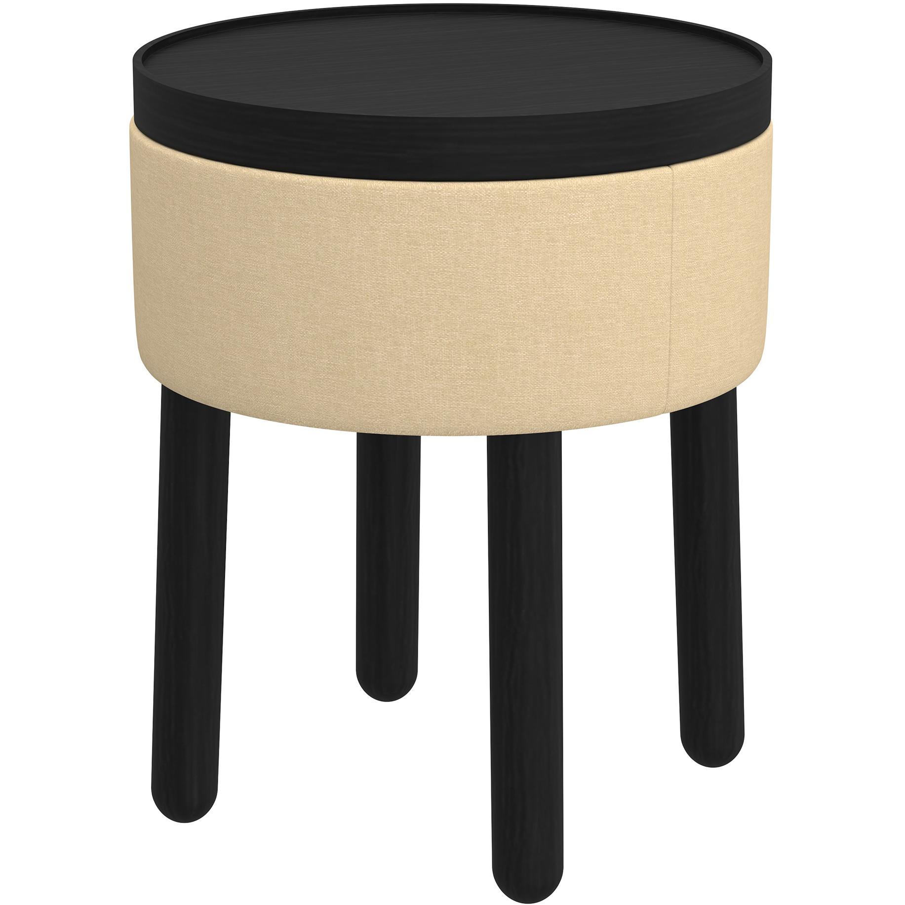  Worldwide Home Furnishings Polly 402-687BG_BK Round Storage Ottoman with Tray - Beige and Black IMAGE 1