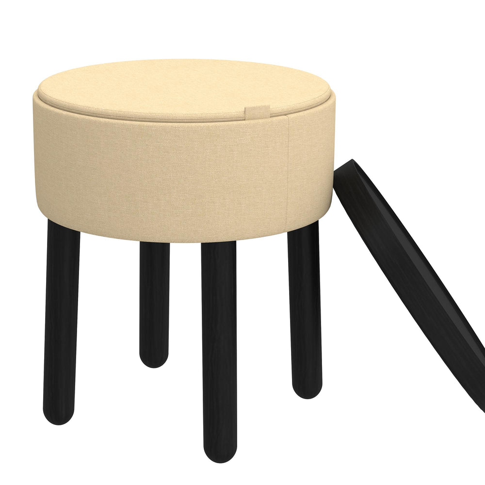  Worldwide Home Furnishings Polly 402-687BG_BK Round Storage Ottoman with Tray - Beige and Black IMAGE 4