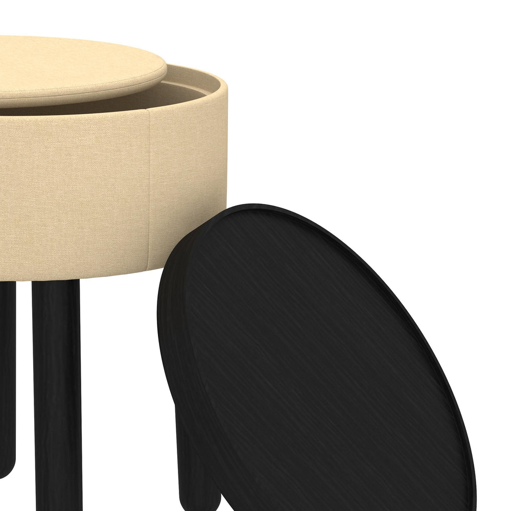  Worldwide Home Furnishings Polly 402-687BG_BK Round Storage Ottoman with Tray - Beige and Black IMAGE 5