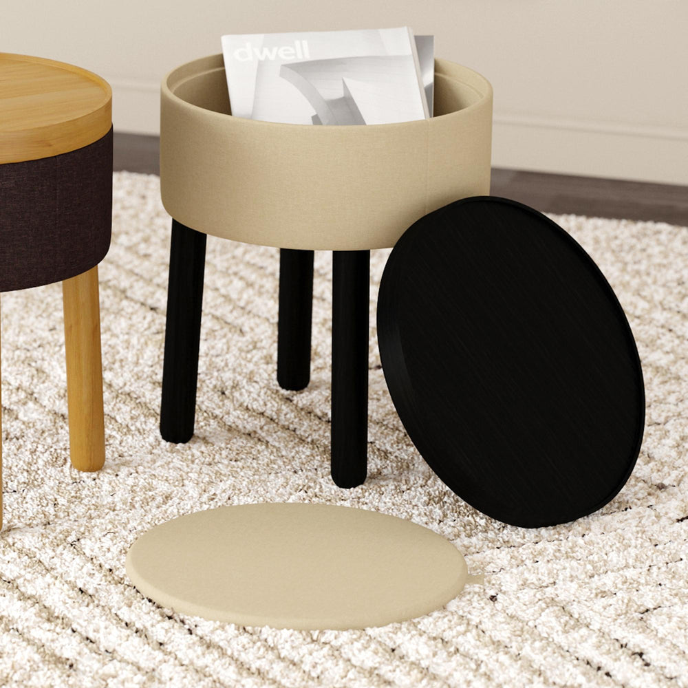  Worldwide Home Furnishings Polly 402-687BG_BK Round Storage Ottoman with Tray - Beige and Black IMAGE 7