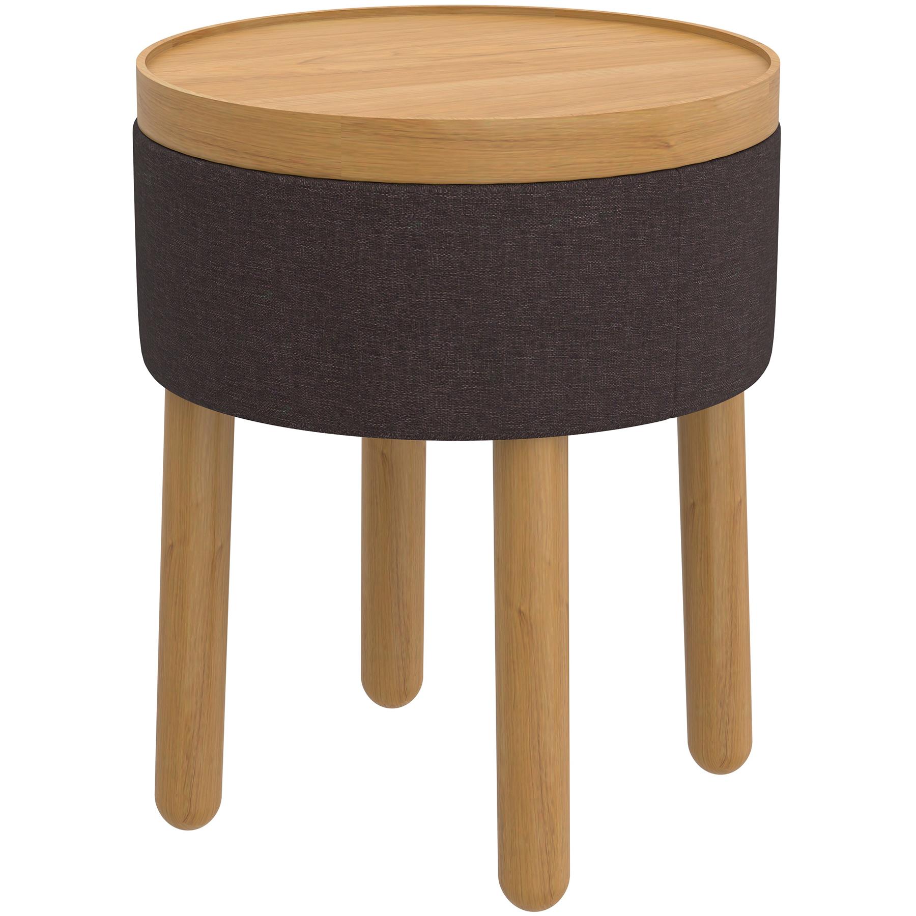  Worldwide Home Furnishings Polly 402-687CH_NT Round Storage Ottoman with Tray - Charcoal and Natural IMAGE 1