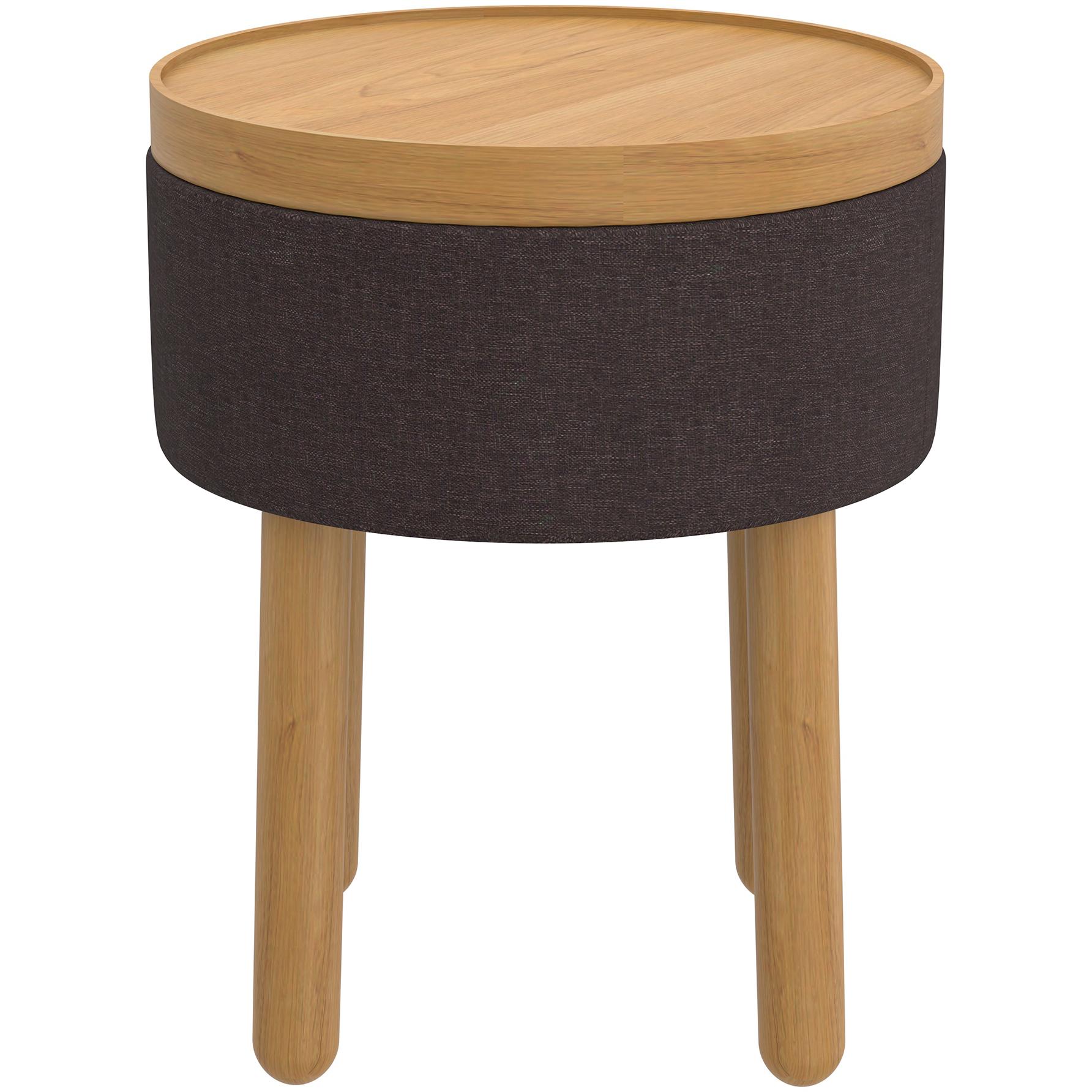  Worldwide Home Furnishings Polly 402-687CH_NT Round Storage Ottoman with Tray - Charcoal and Natural IMAGE 2
