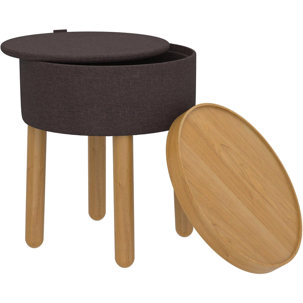  Worldwide Home Furnishings Polly 402-687CH_NT Round Storage Ottoman with Tray - Charcoal and Natural IMAGE 3