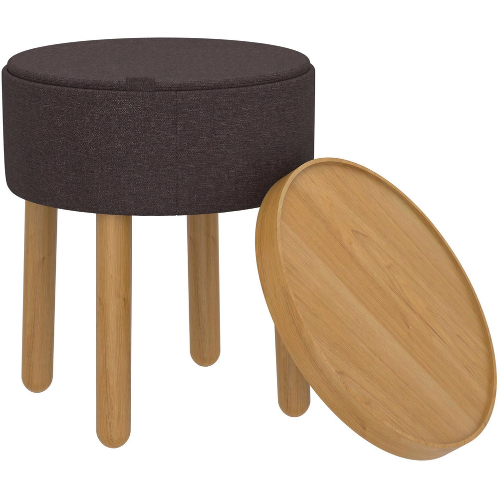  Worldwide Home Furnishings Polly 402-687CH_NT Round Storage Ottoman with Tray - Charcoal and Natural IMAGE 4