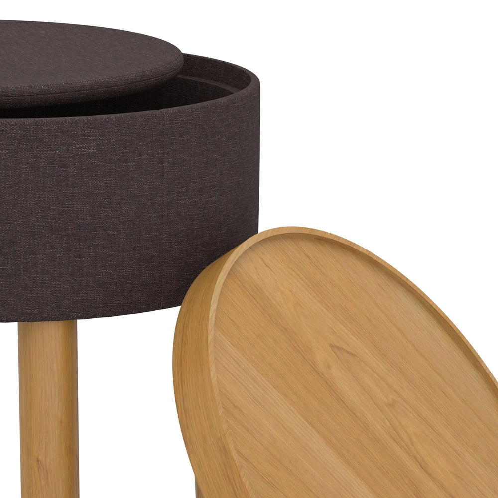  Worldwide Home Furnishings Polly 402-687CH_NT Round Storage Ottoman with Tray - Charcoal and Natural IMAGE 5