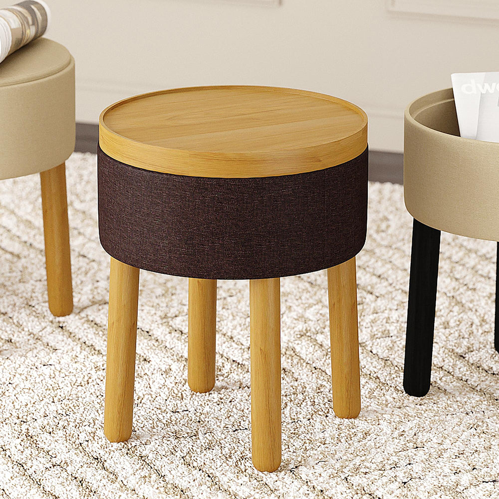  Worldwide Home Furnishings Polly 402-687CH_NT Round Storage Ottoman with Tray - Charcoal and Natural IMAGE 7