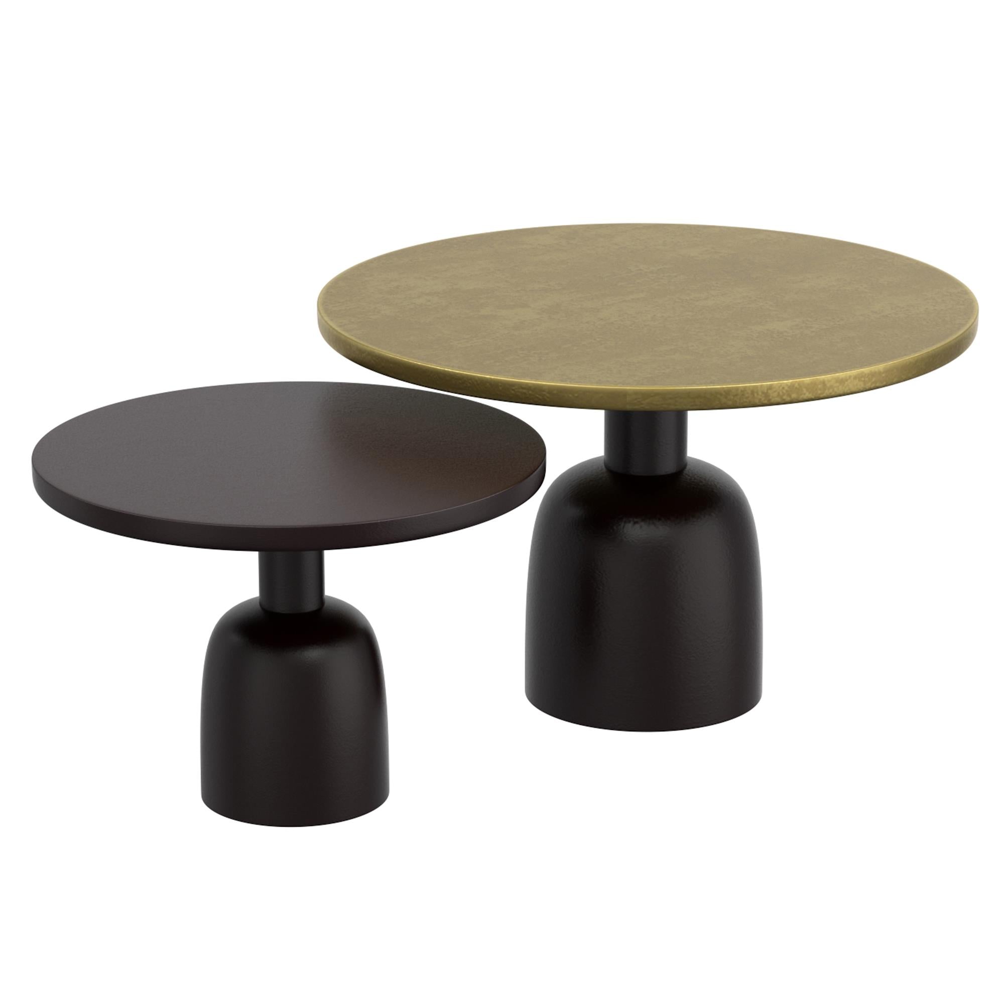  !nspire Adira 303-102GL_BK 2 pc Round Coffee Table Set - Antique Gold and Black IMAGE 1