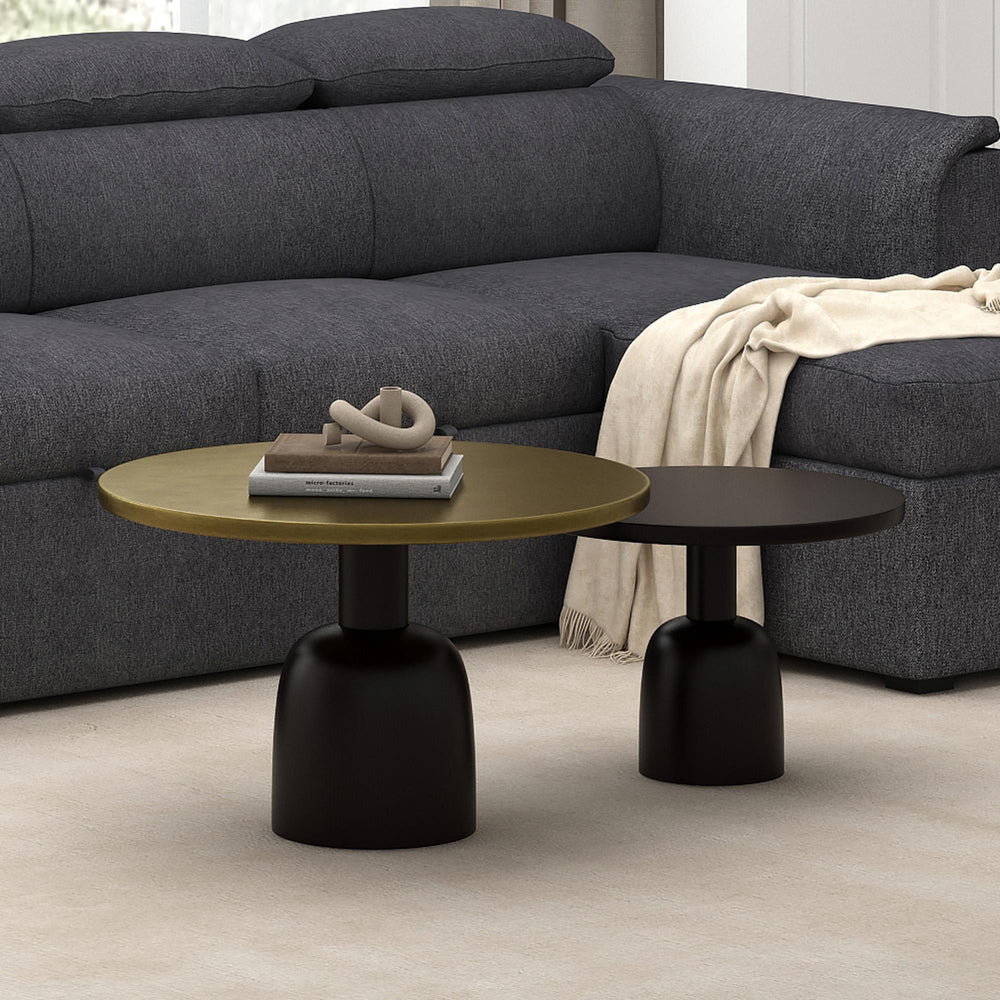  !nspire Adira 303-102GL_BK 2 pc Round Coffee Table Set - Antique Gold and Black IMAGE 2