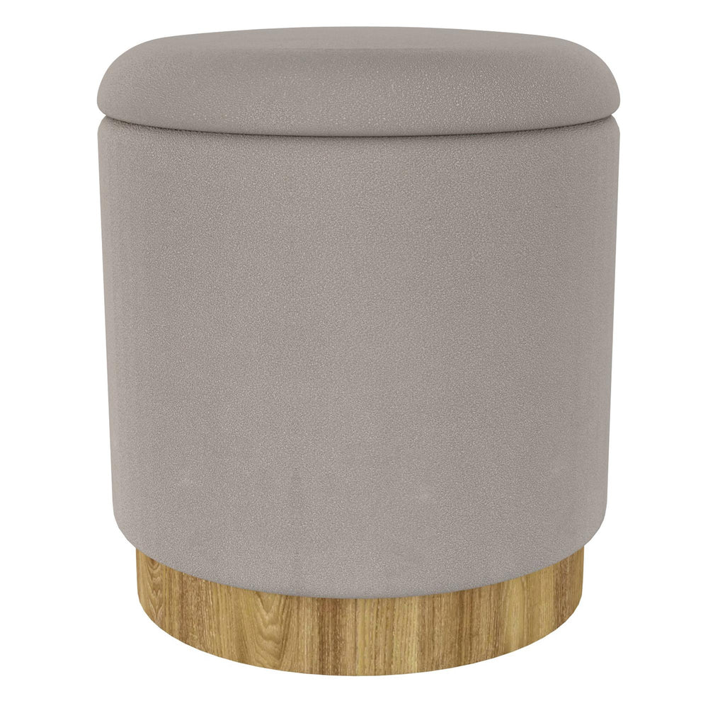  Worldwide Home Furnishings Alya 402-131GY Round Storage Ottoman - Warm Grey and Natural IMAGE 1