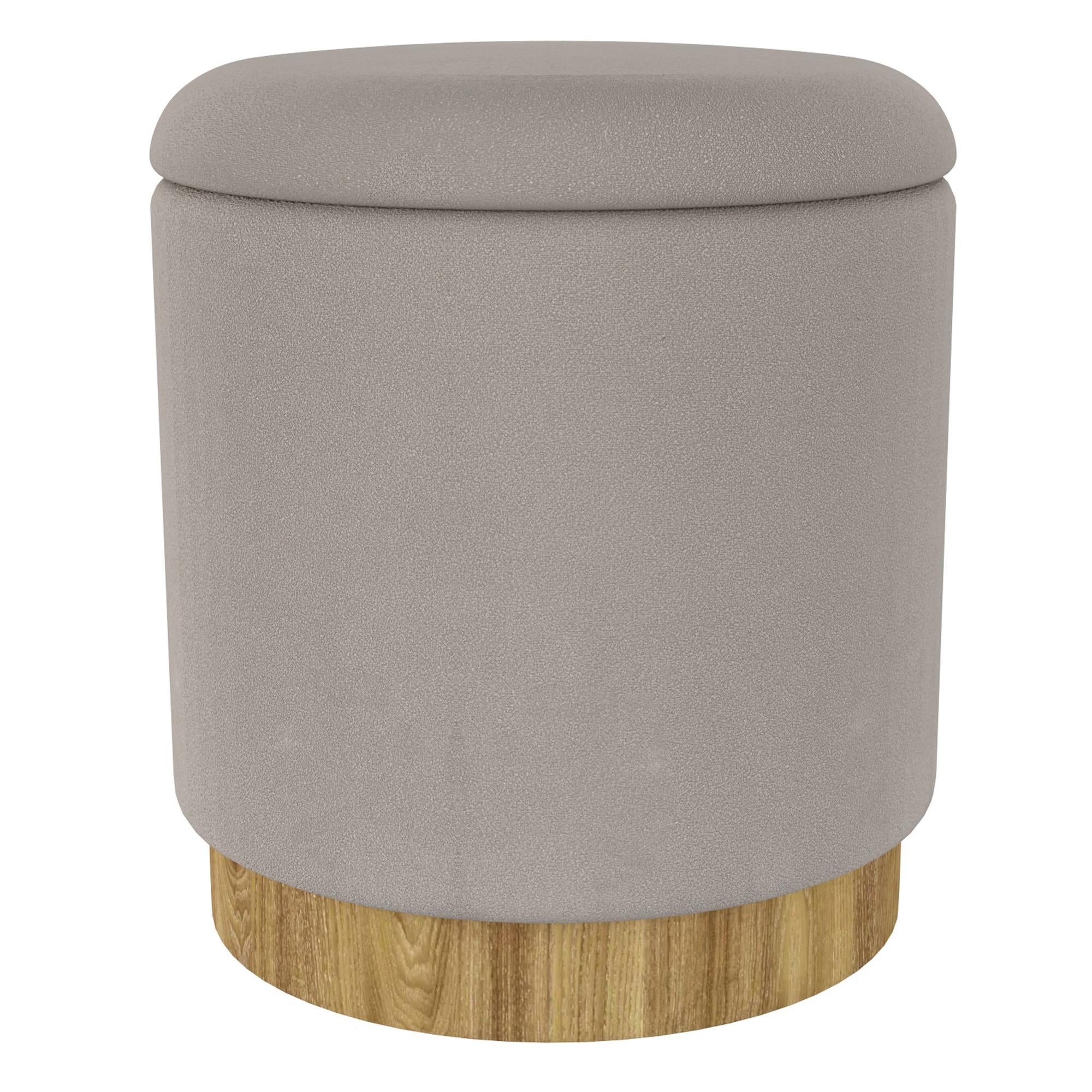  Worldwide Home Furnishings Alya 402-131GY Round Storage Ottoman - Warm Grey and Natural IMAGE 1