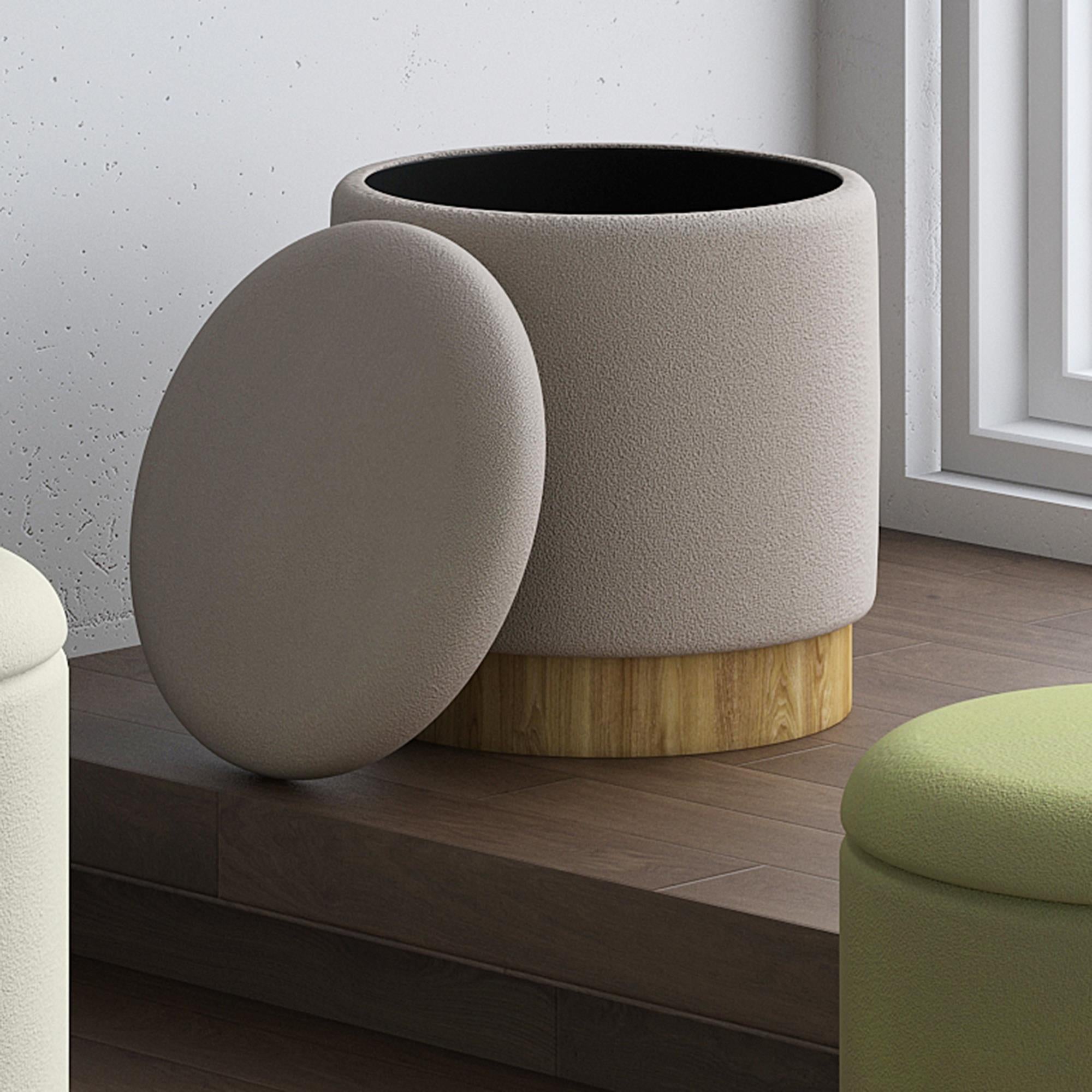  Worldwide Home Furnishings Alya 402-131GY Round Storage Ottoman - Warm Grey and Natural IMAGE 2