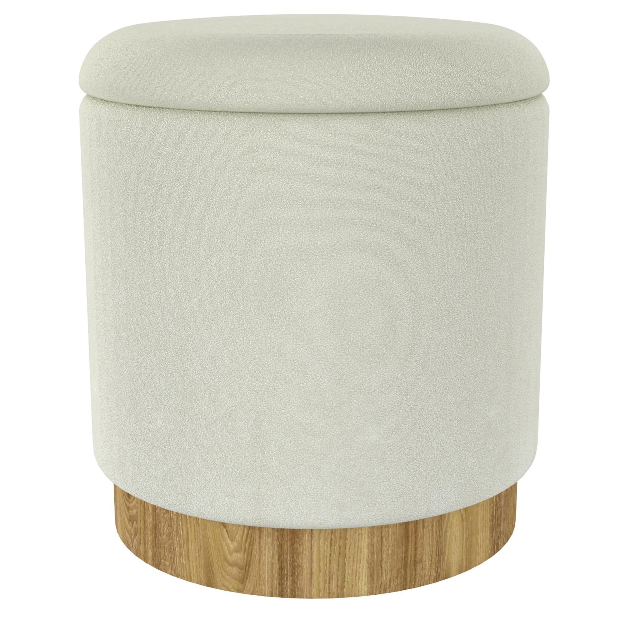  Worldwide Home Furnishings Alya 402-131WT Round Storage Ottoman - White and Natural IMAGE 1