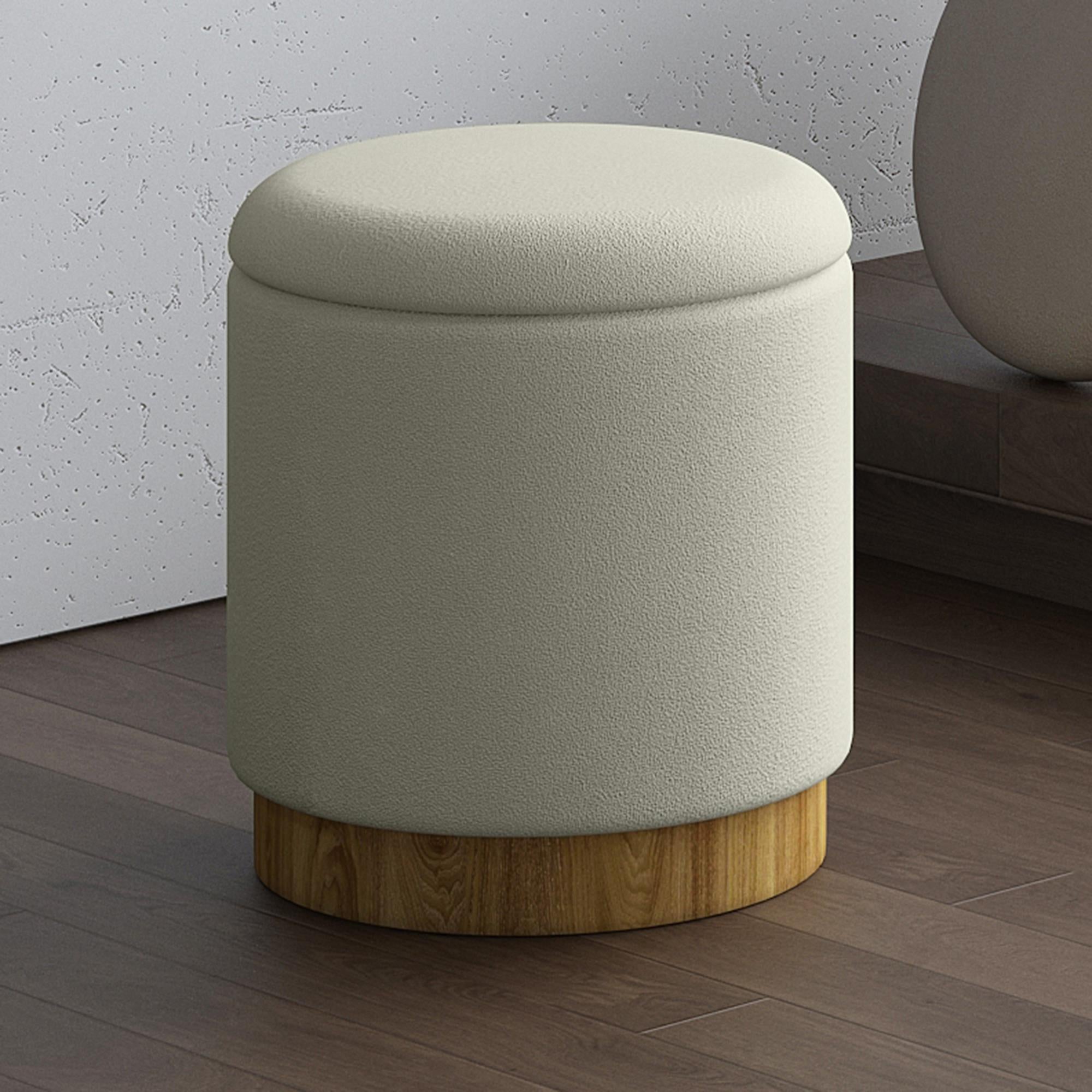  Worldwide Home Furnishings Alya 402-131WT Round Storage Ottoman - White and Natural IMAGE 2