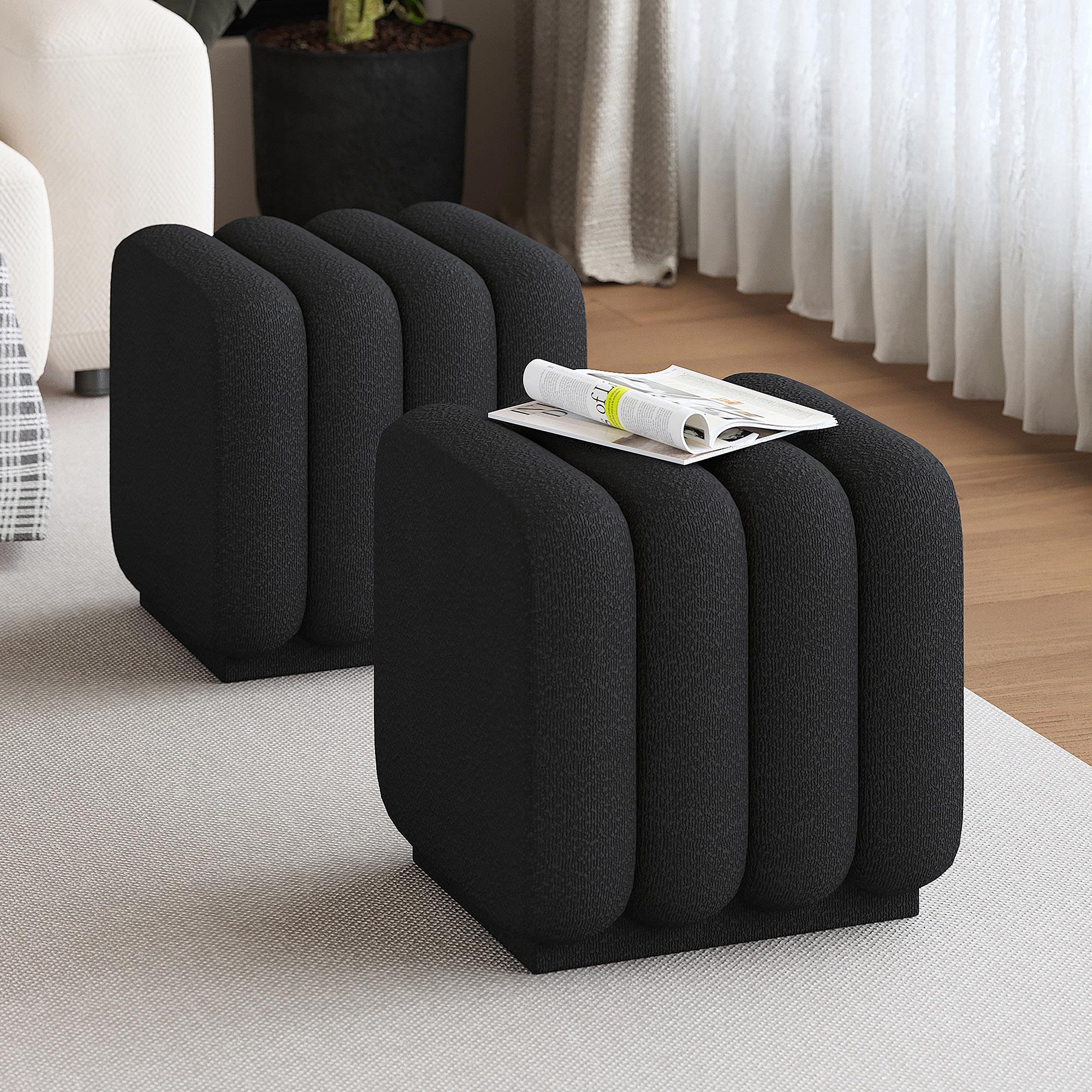  Worldwide Home Furnishings Rigel 402-133SM_BK Small Square Ottoman - Black Boucle IMAGE 2