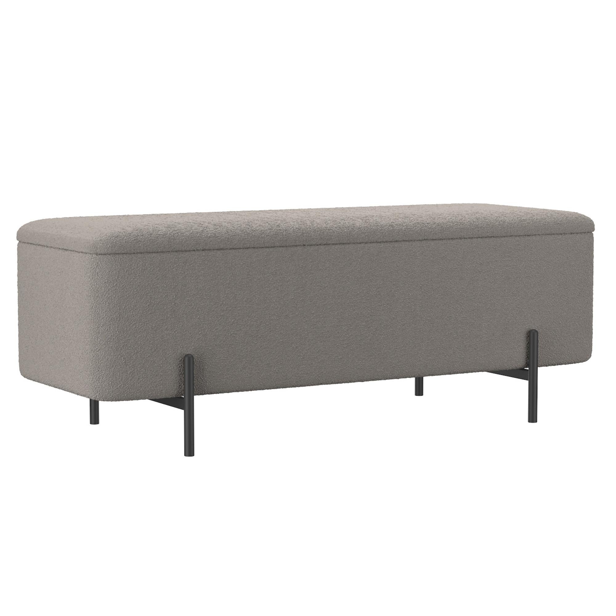  Worldwide Home Furnishings Erzo 402-136GRY Storage Ottoman Bench - Warm Grey and Black IMAGE 1
