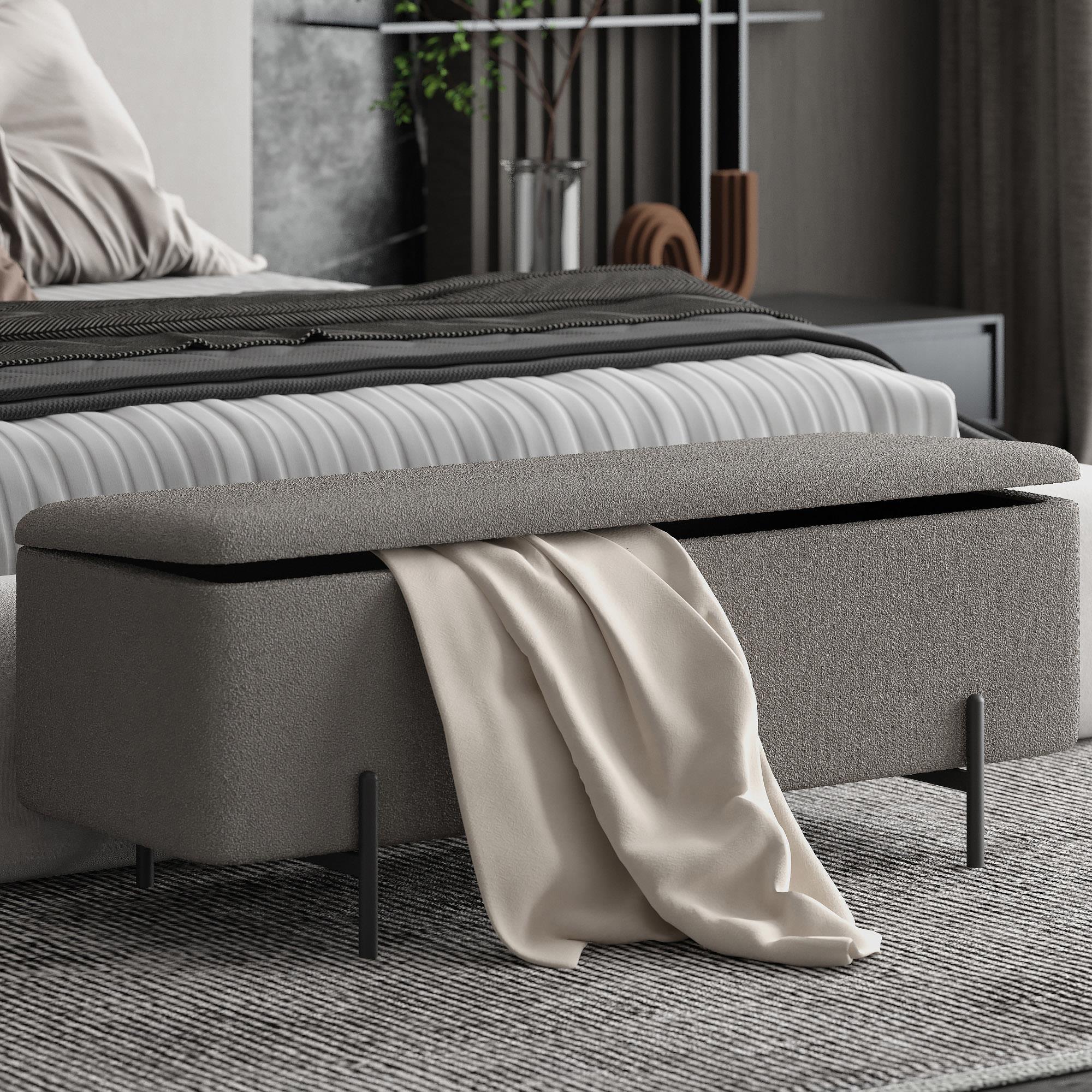  Worldwide Home Furnishings Erzo 402-136GRY Storage Ottoman Bench - Warm Grey and Black IMAGE 2