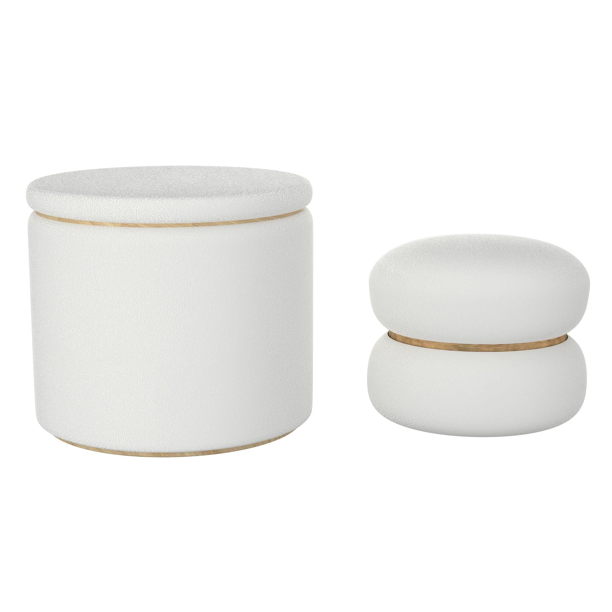  !nspire Cecily 402-951IV 2 pc Round Ottoman w/Storage - Ivory Boucle IMAGE 1