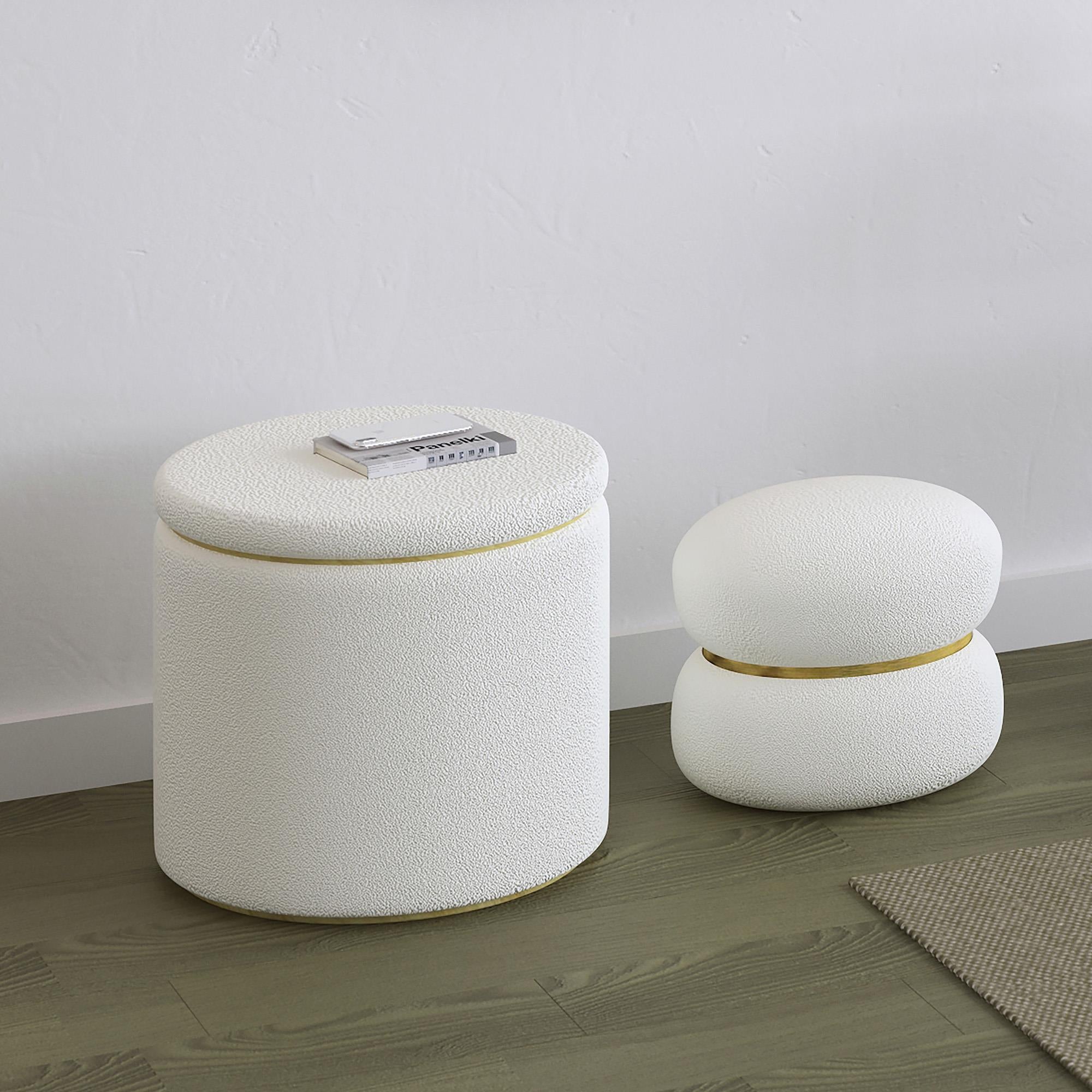  !nspire Cecily 402-951IV 2 pc Round Ottoman w/Storage - Ivory Boucle IMAGE 2