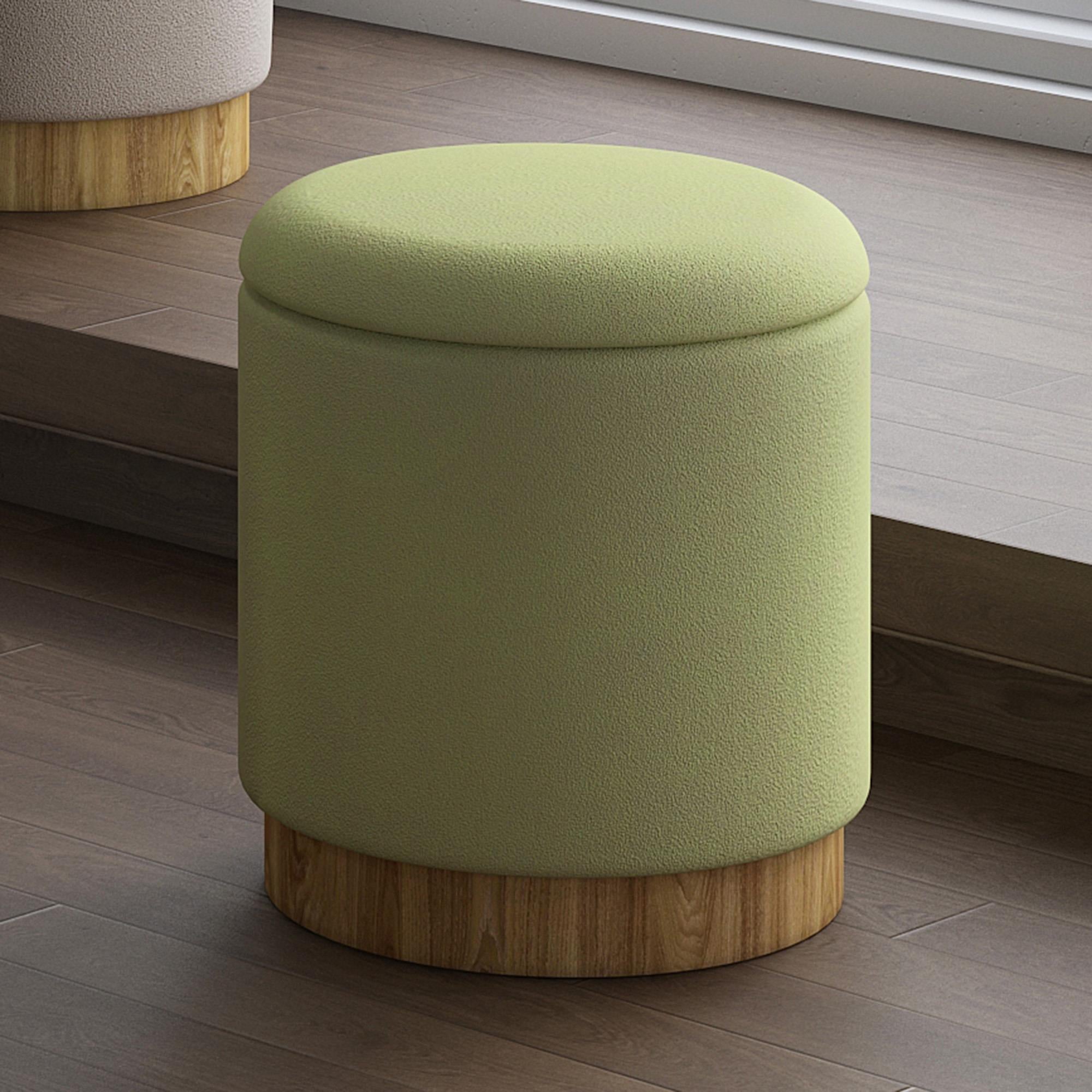  Worldwide Home Furnishings Alya 402-131SG Round Storage Ottoman - Sage and Natural IMAGE 2